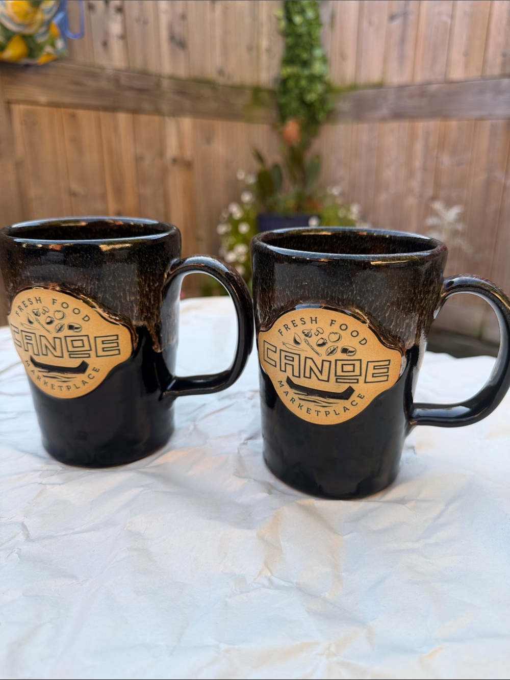 Hand thrown 2015 collectible Black Ceramic Coffee Mug - Set of 2 NWOT